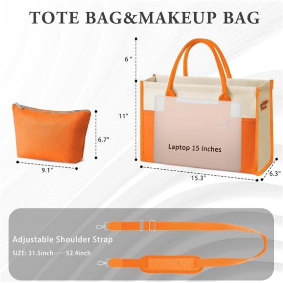 Canvas Tote Bag for Women, Women's Crossbody Handbag for Work Travel, - Picture 2 of 7